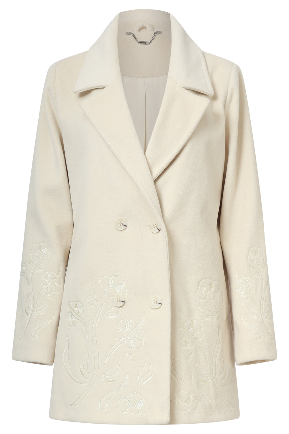 25548 Korte Double Breasted Jas met Bloemenborduursel in Off-white | Off White