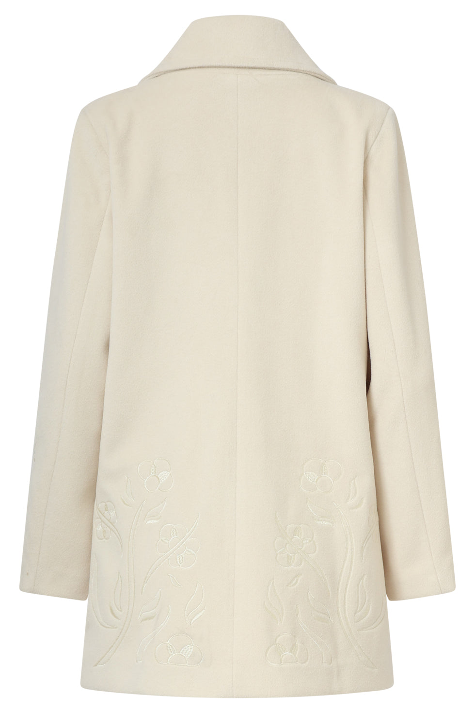 25548 Korte Double Breasted Jas met Bloemenborduursel in Off-white | Off White