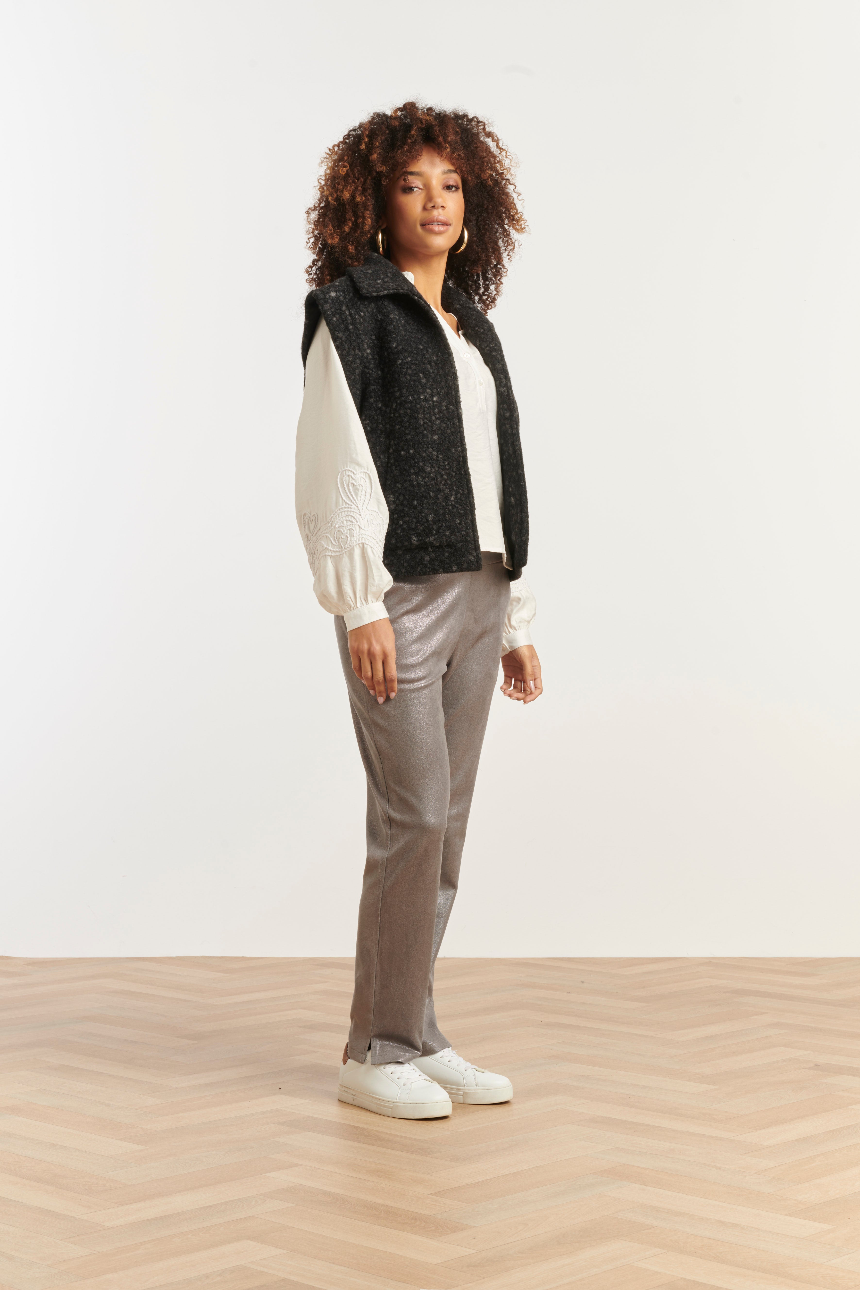 25551 Smashed Lemon Damesbouclé Gilet met Kraag | Black
