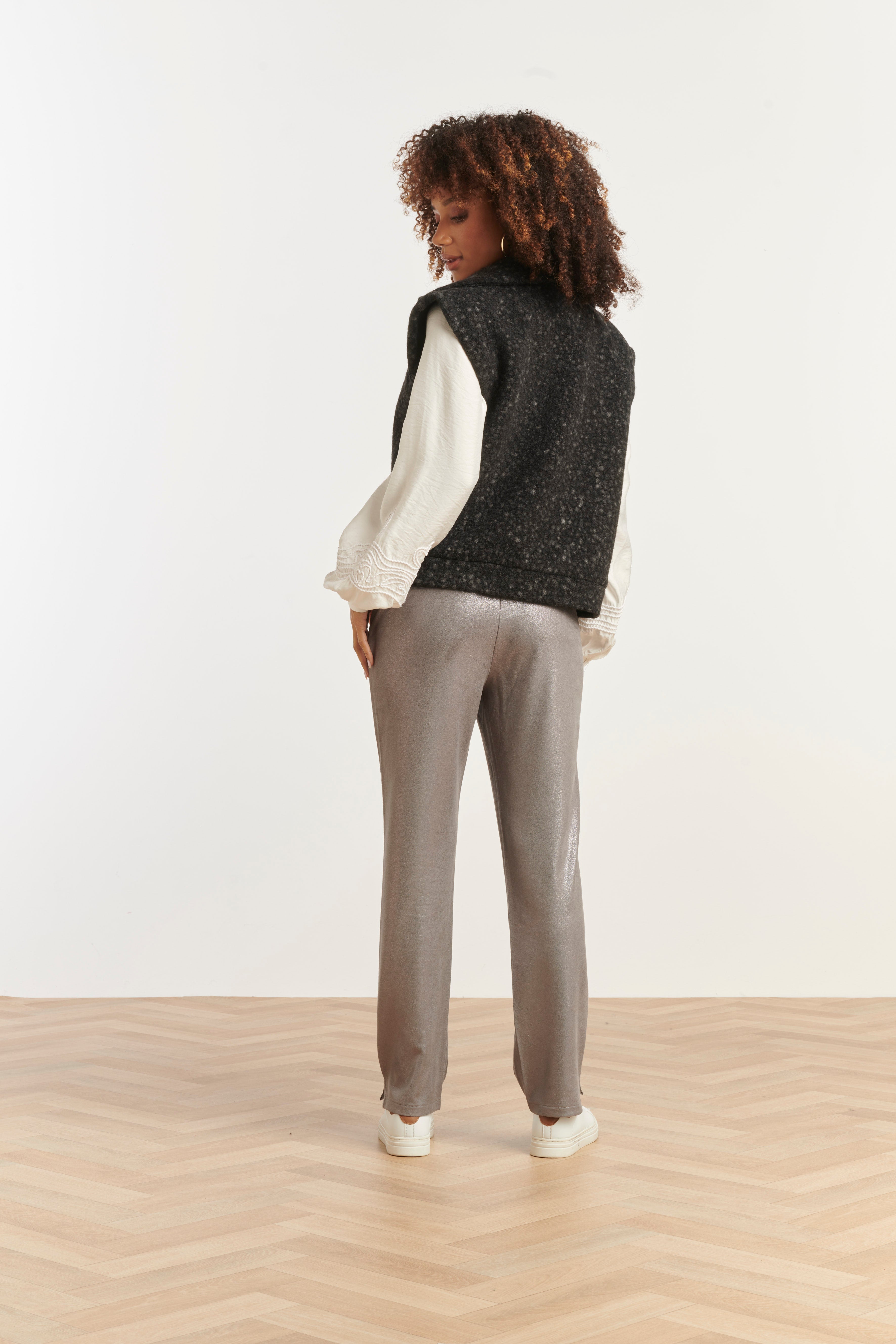 25551 Smashed Lemon Damesbouclé Gilet met Kraag | Black