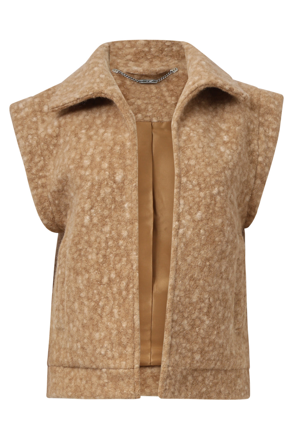 25551 Damesbouclé Gilet Met Kraag | Camel