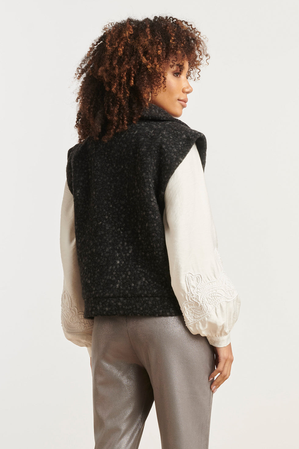 25551 Smashed Lemon Damesbouclé Gilet met Kraag | Black