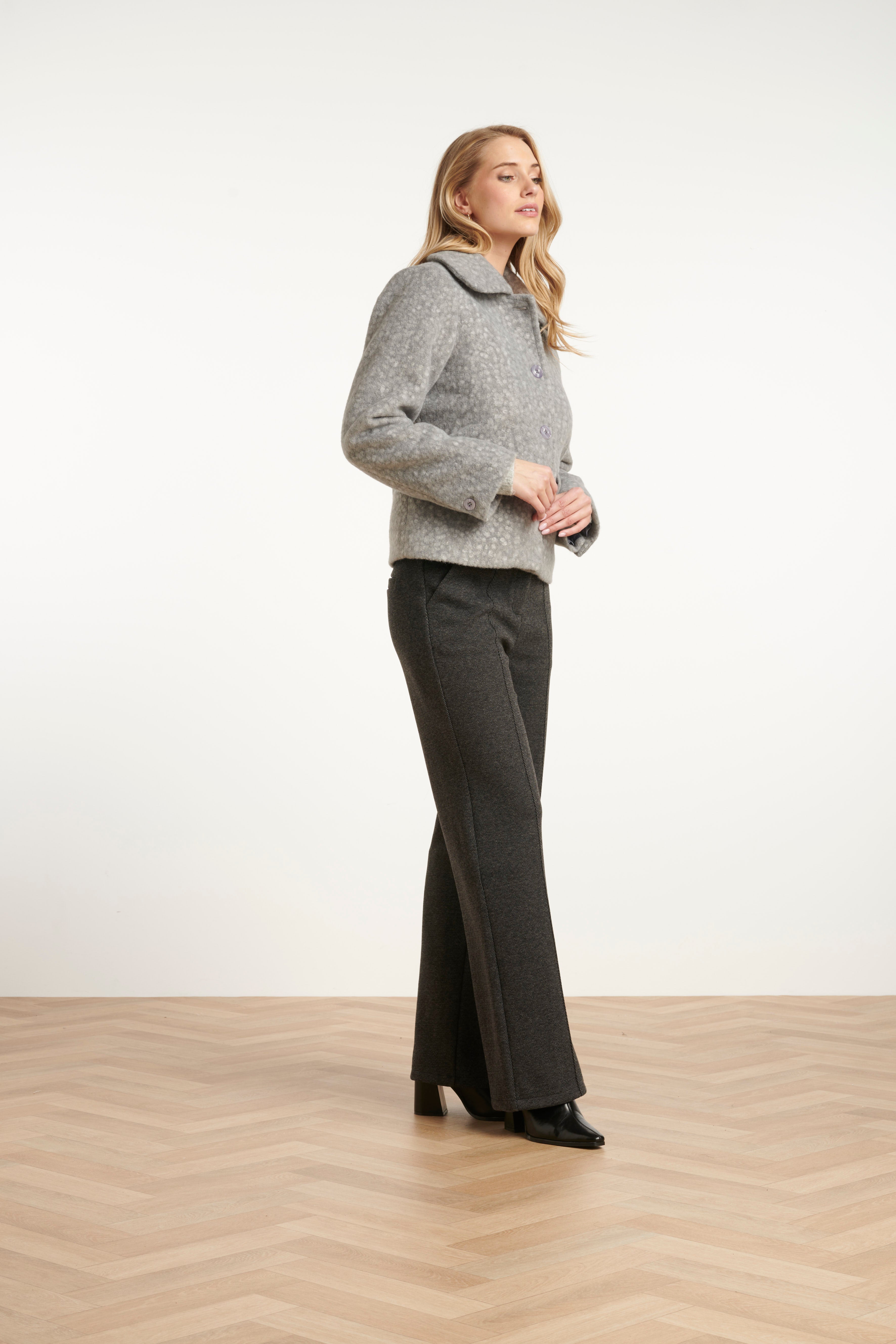 25552 Bouclé Jas Met Kraag | Grey