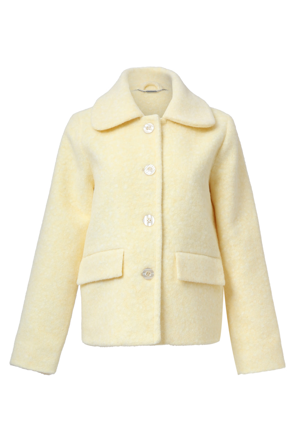 25552 Smashed Lemon Bouclé Jas met Kraag | Light Yellow