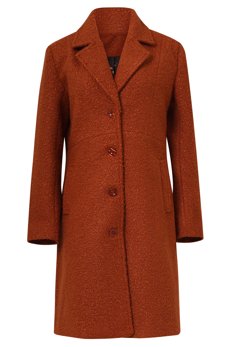 25554 Smashed Lemon Bouclé Jas met Parelmoerknopen | Cognac