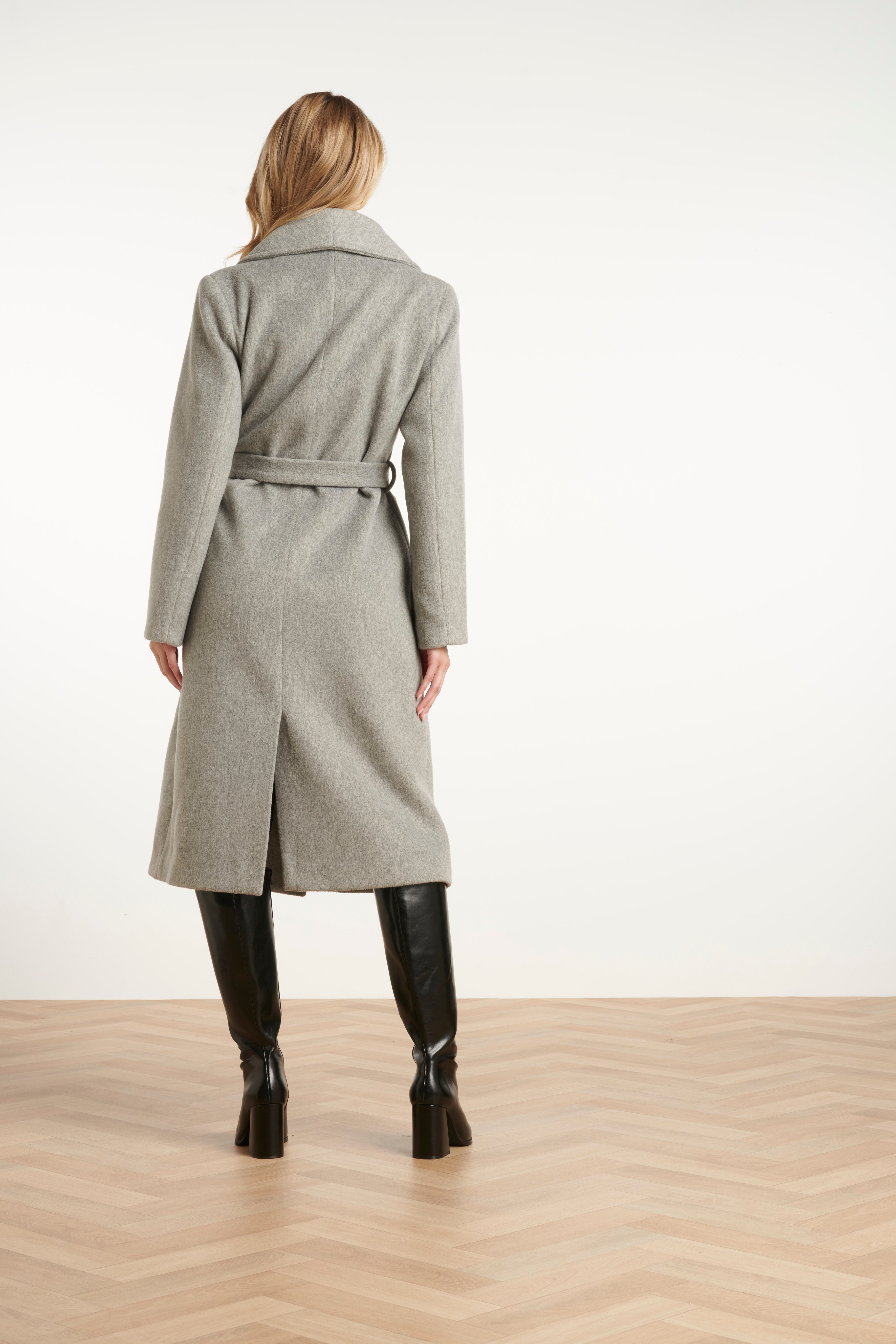 25555 Lange Uni Jas Met Ceintuur | Grey