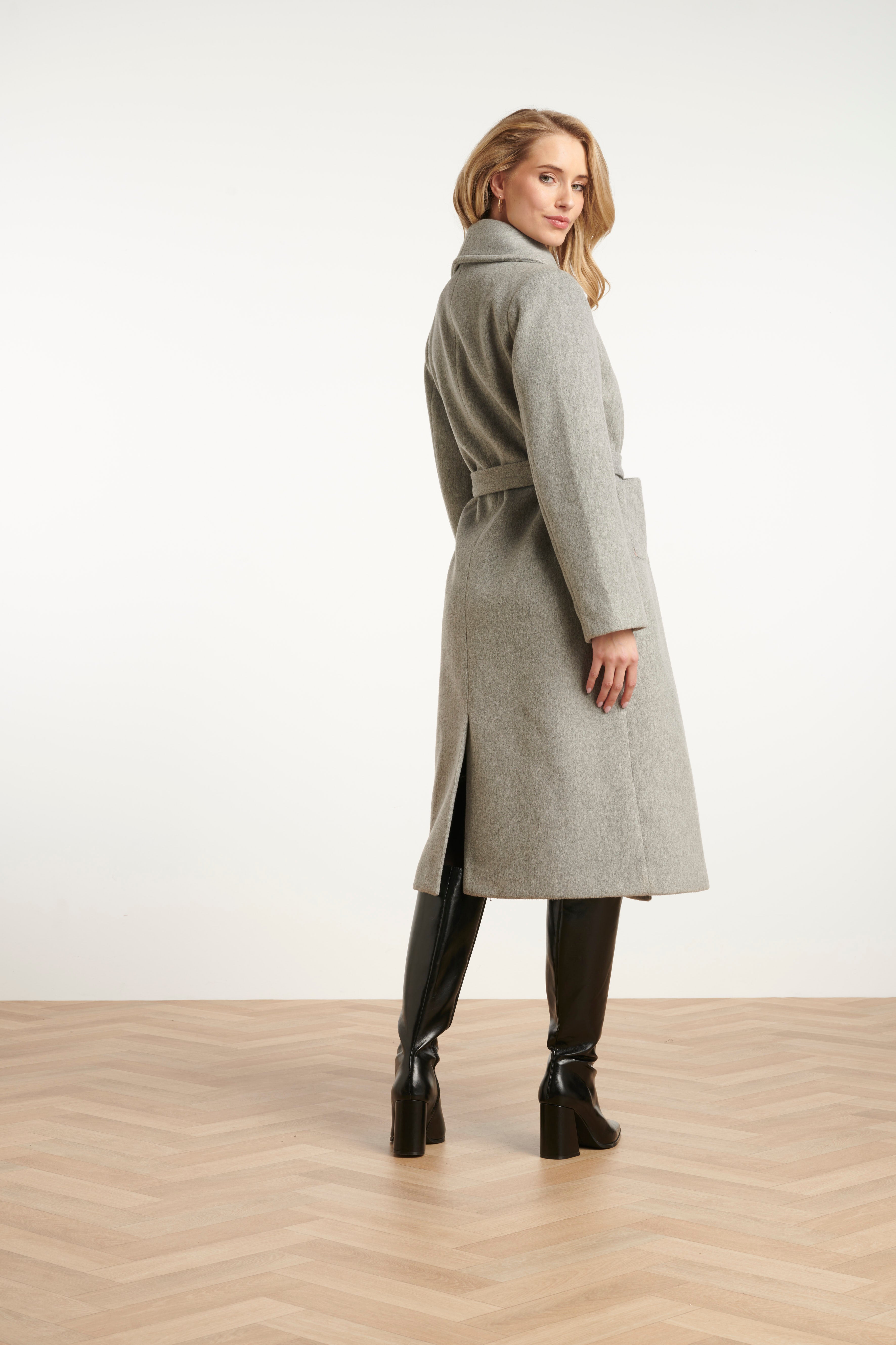 25555 Lange Uni Jas Met Ceintuur | Grey