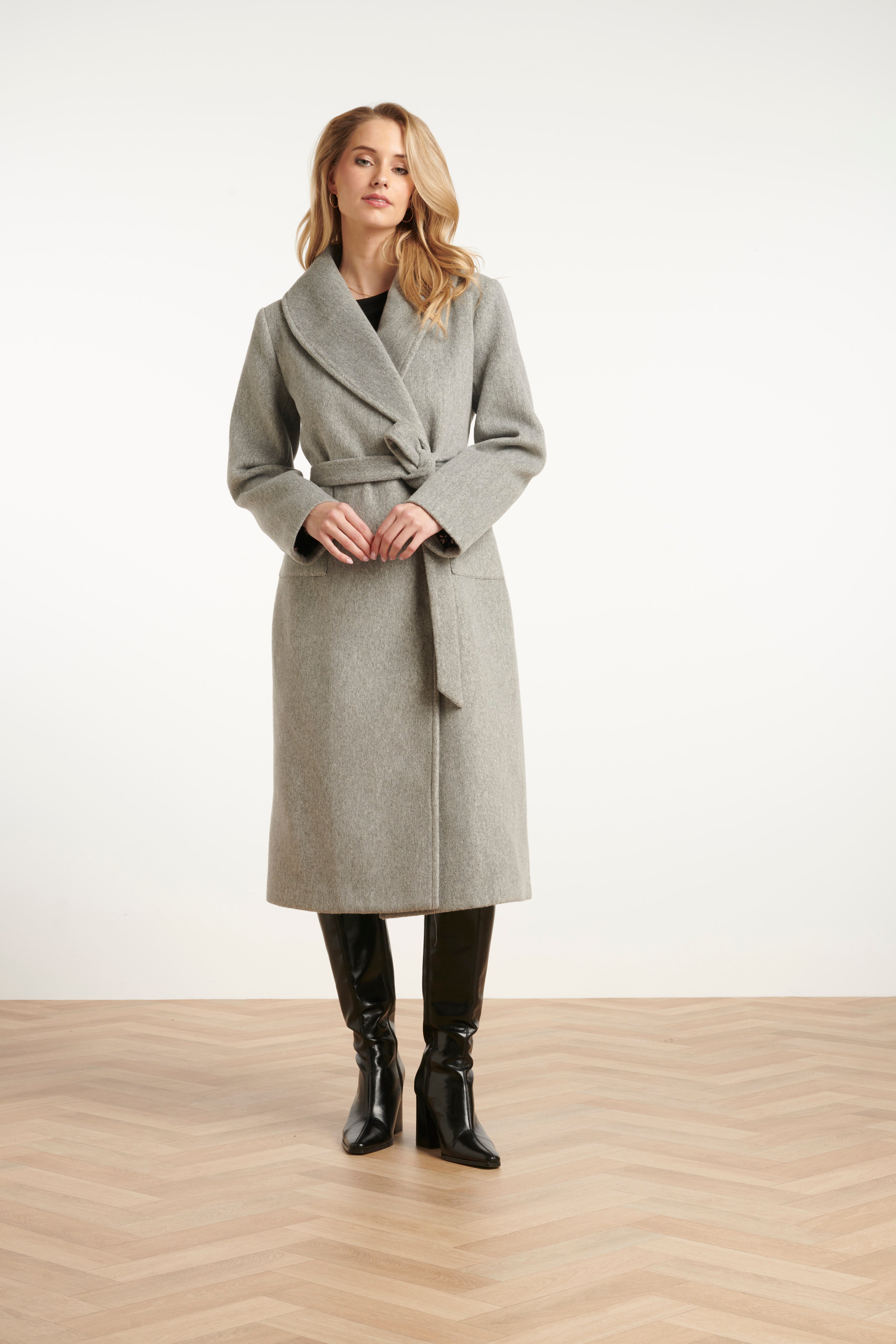 25555 Lange Uni Jas Met Ceintuur | Grey