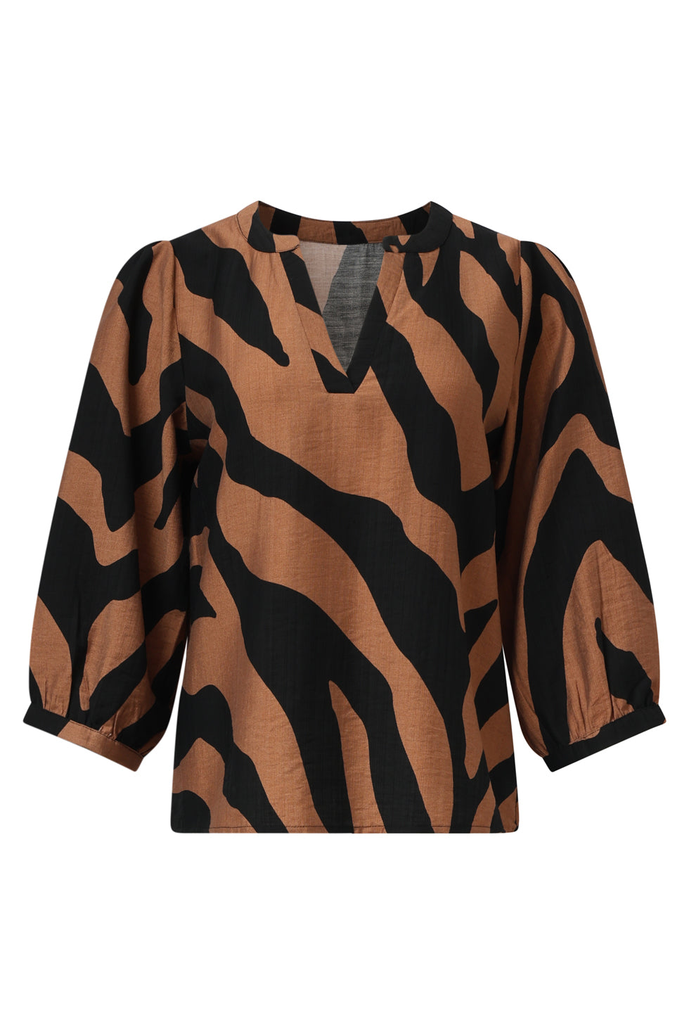 25558 Bruin En Zwart Dierenprint Top Met V-Hals | Brown - Black