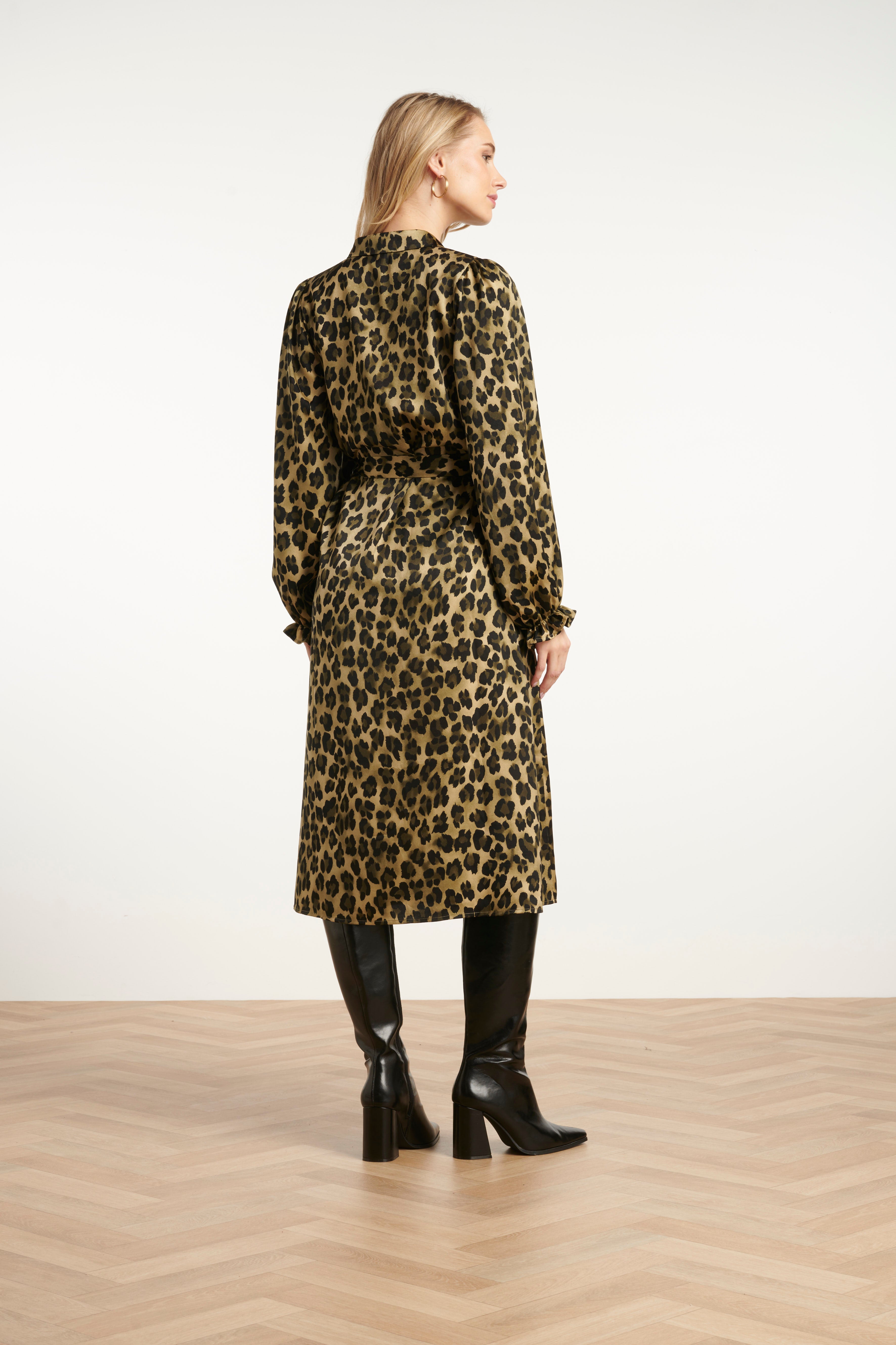25559 Midi Shirtjurk met Luipaardprint in Army en Zwart | Army - Black
