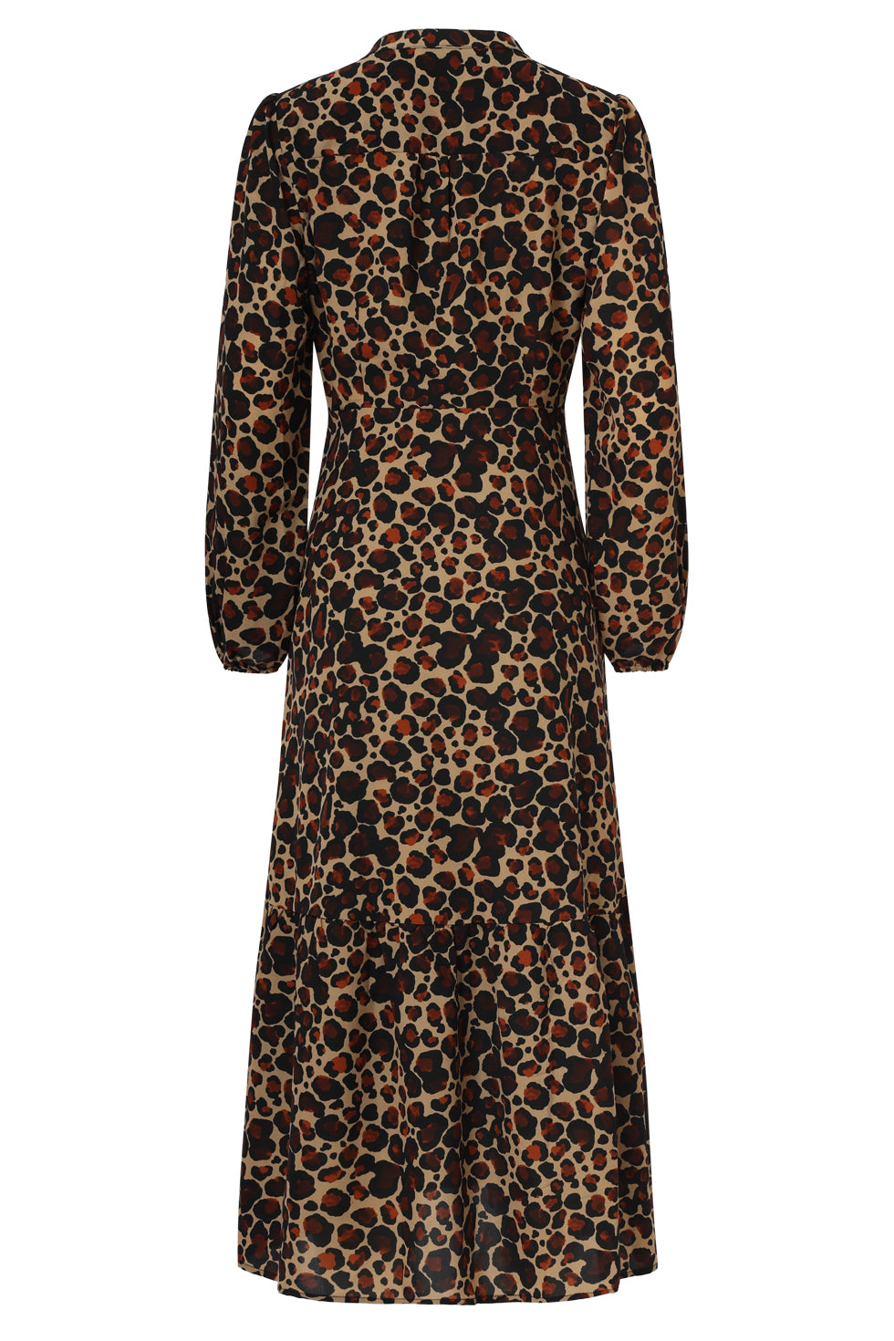 25561 Chiffon DierEnprInt Jurk Met PofmouwEn en V-Hals in Camel en Bruin | Camel - Brown