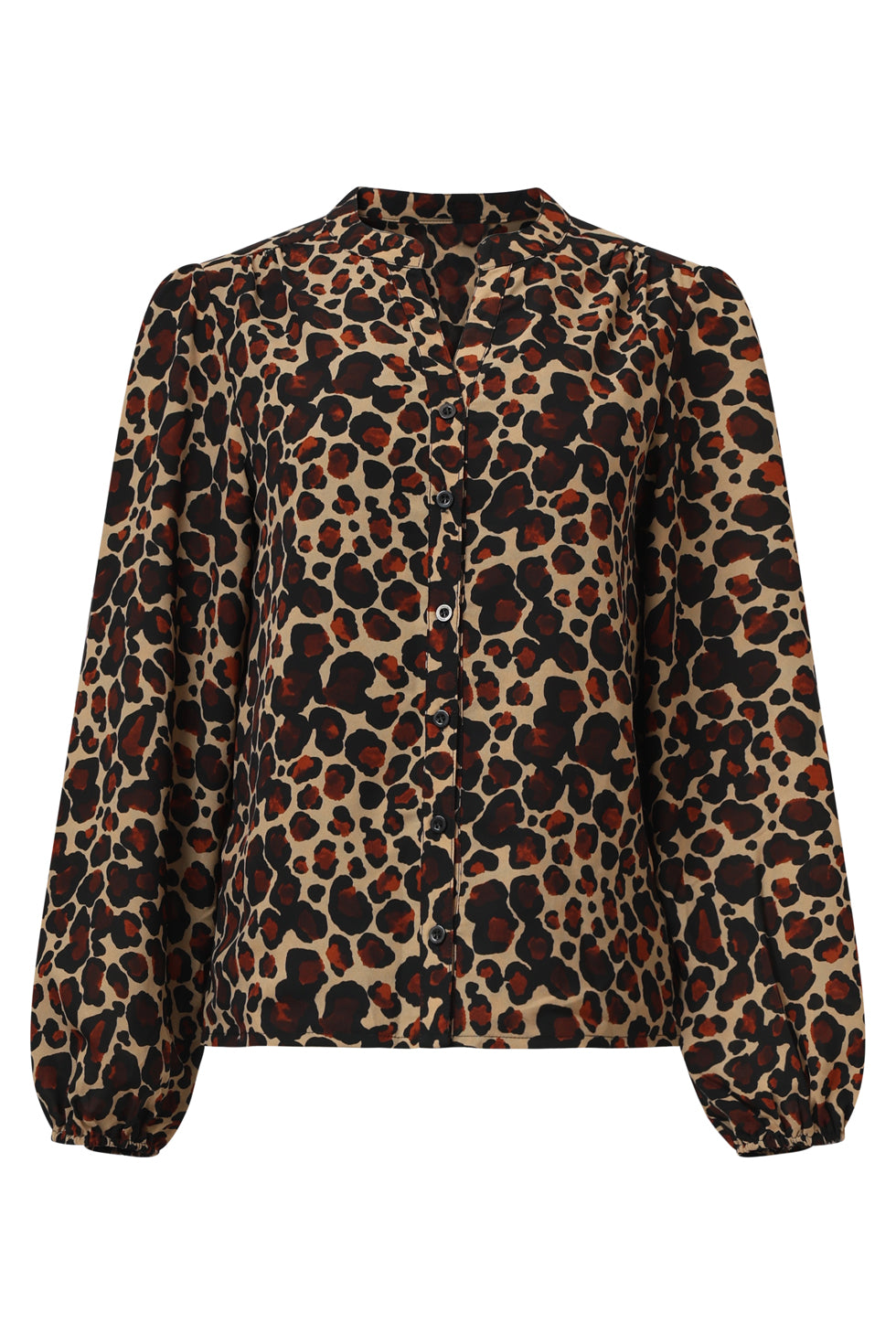 25562 Chiffon Blouse Met CheetahprInt En PofmouwEn in Camel en Bruin | Camel - Brown