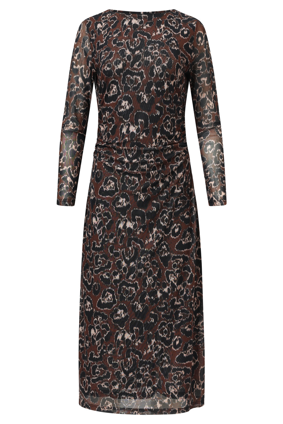 25564 Mesh Midi Jurk Met CheetahprInt in Bruin En Zwart | Brown - Black