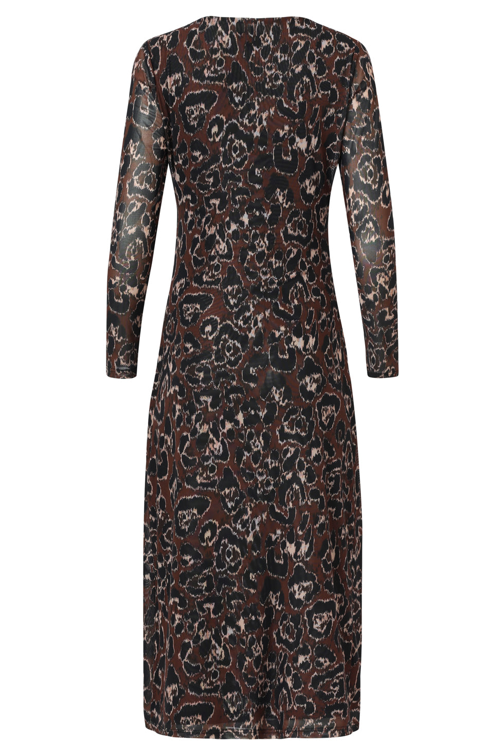 25564 Mesh Midi Jurk Met CheetahprInt in Bruin En Zwart | Brown - Black