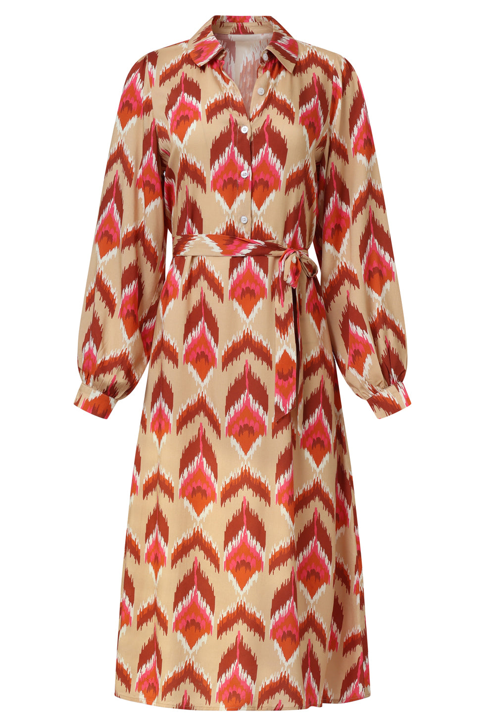 25572 Aztec Midi Jurk In Warmroze En Camel | Camel - Muticolour