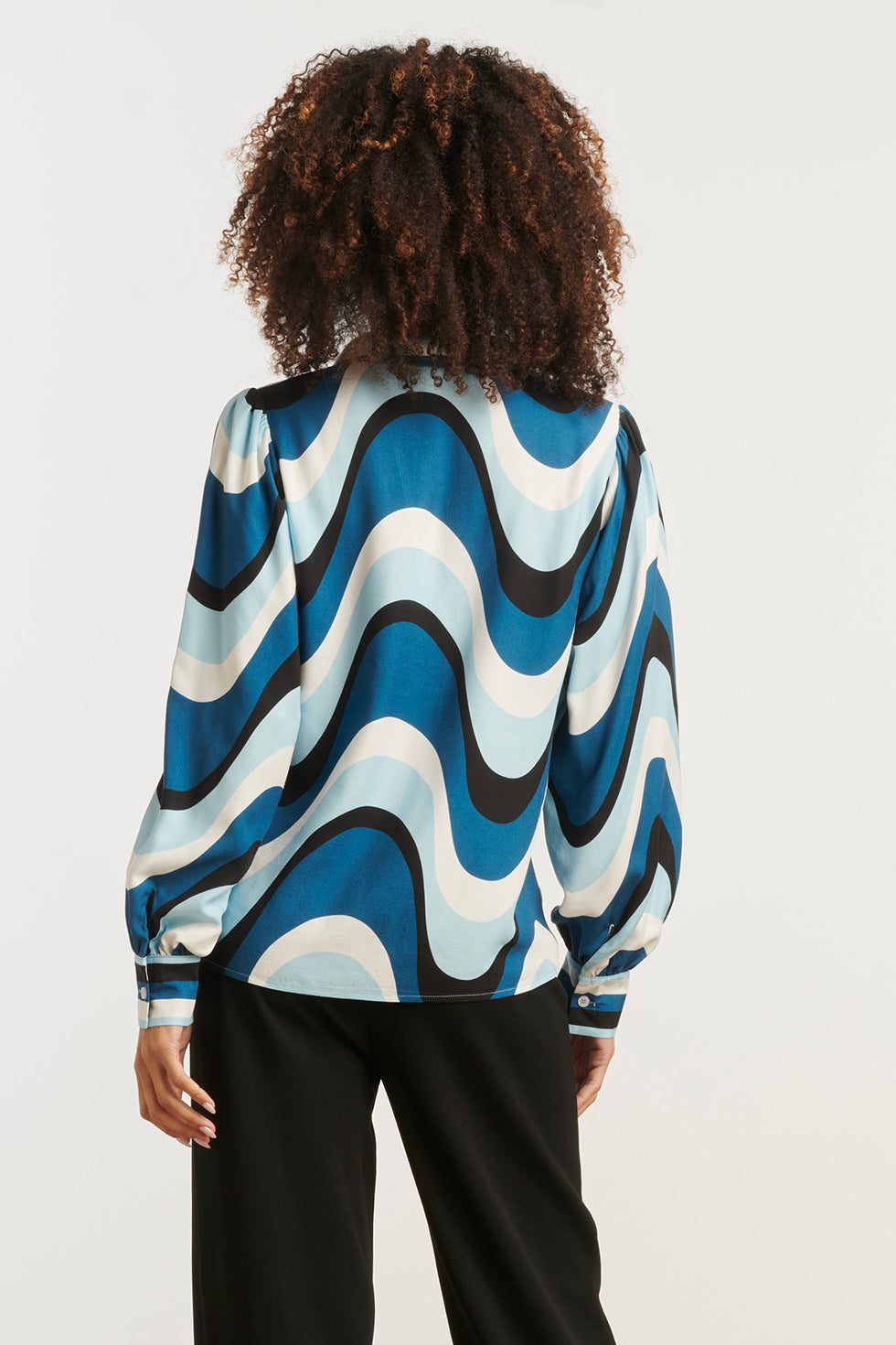 25575 GolvEnde PrInt Top in  Zwart en Blauw | Light Blue - Muticolour