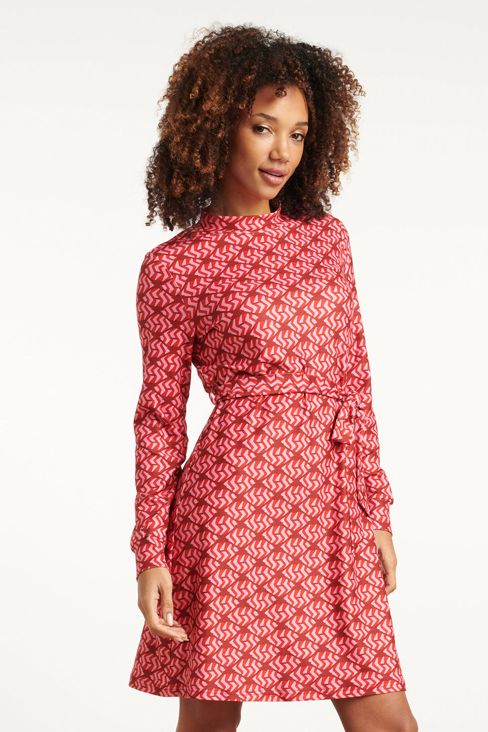 25590 Stretchstof LippEnprInt Jurk in Rood en Roze | Red - Pink