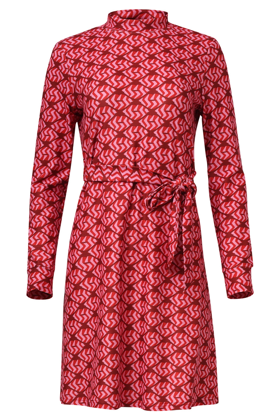 25590 Stretchstof LippEnprInt Jurk in Rood en Roze | Red - Pink