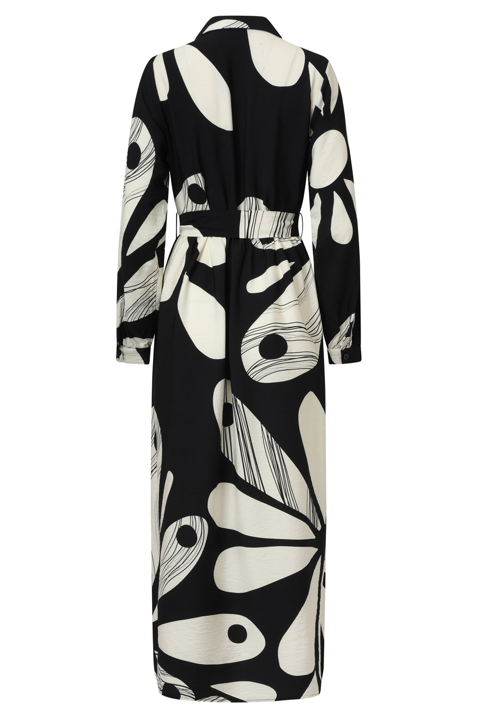 25594 Maxi Jurk Met Graffische BloemEnprInt in Zwart en Off-White | Black - Off White