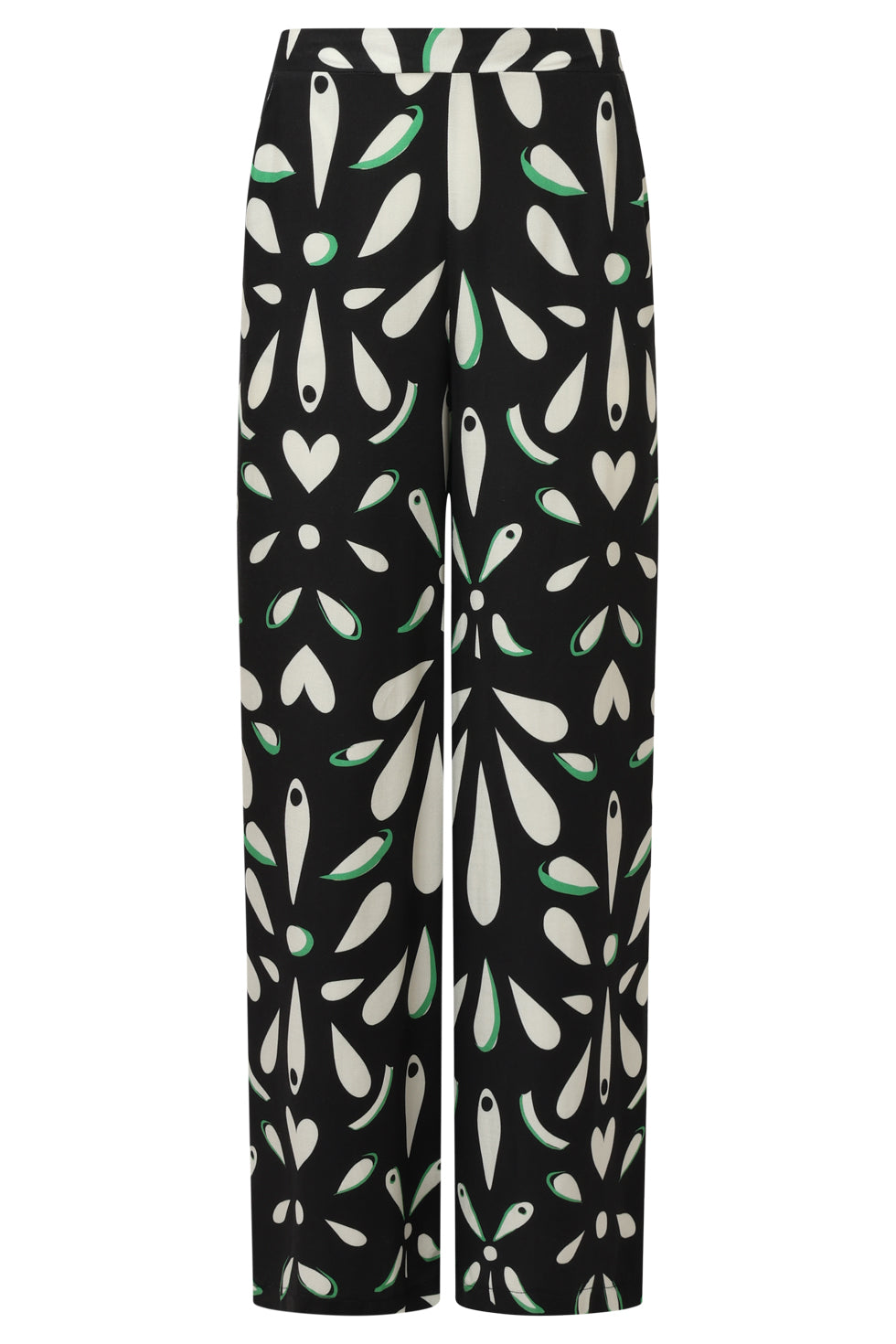 25595 OrnamEnt GeprInt Broek in Zwart Off White en Groen Details | Black - Muticolour