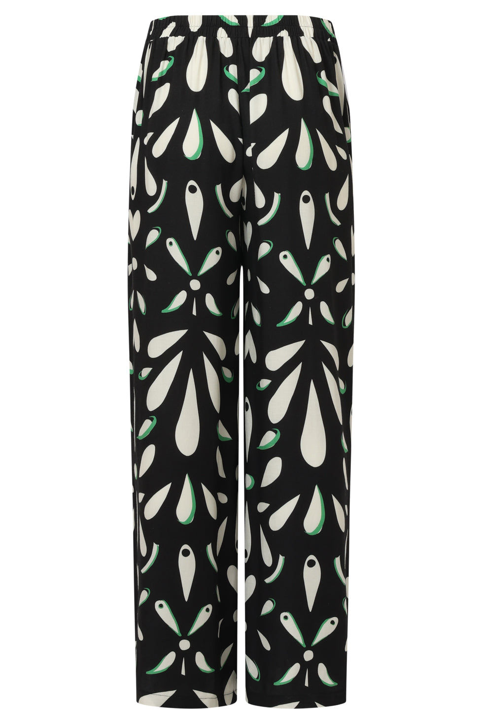 25595 Ornament Geprint Broek  in Zwart off white en Groen details | Black - Muticolour