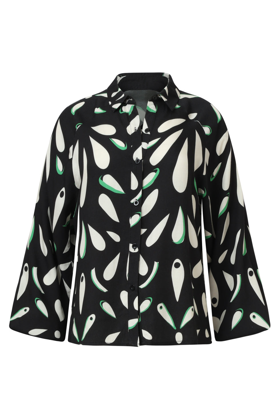 25596 OrnamEnt GeprInt Blouse in Zwart Off White en Groen Details | Black - Muticolour