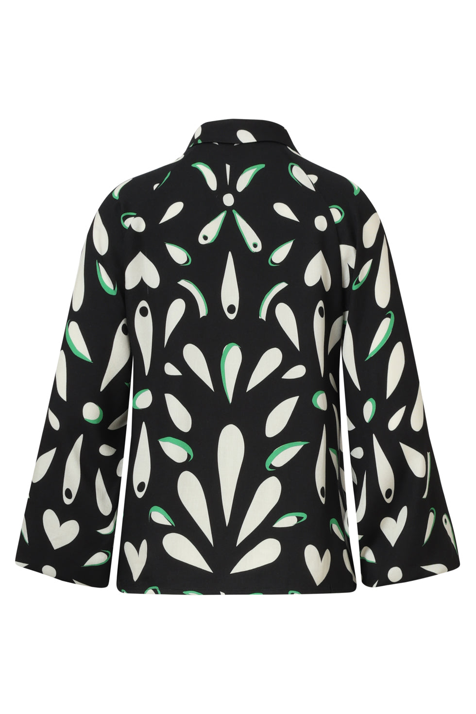 25596 OrnamEnt GeprInt Blouse in Zwart Off White en Groen Details | Black - Muticolour