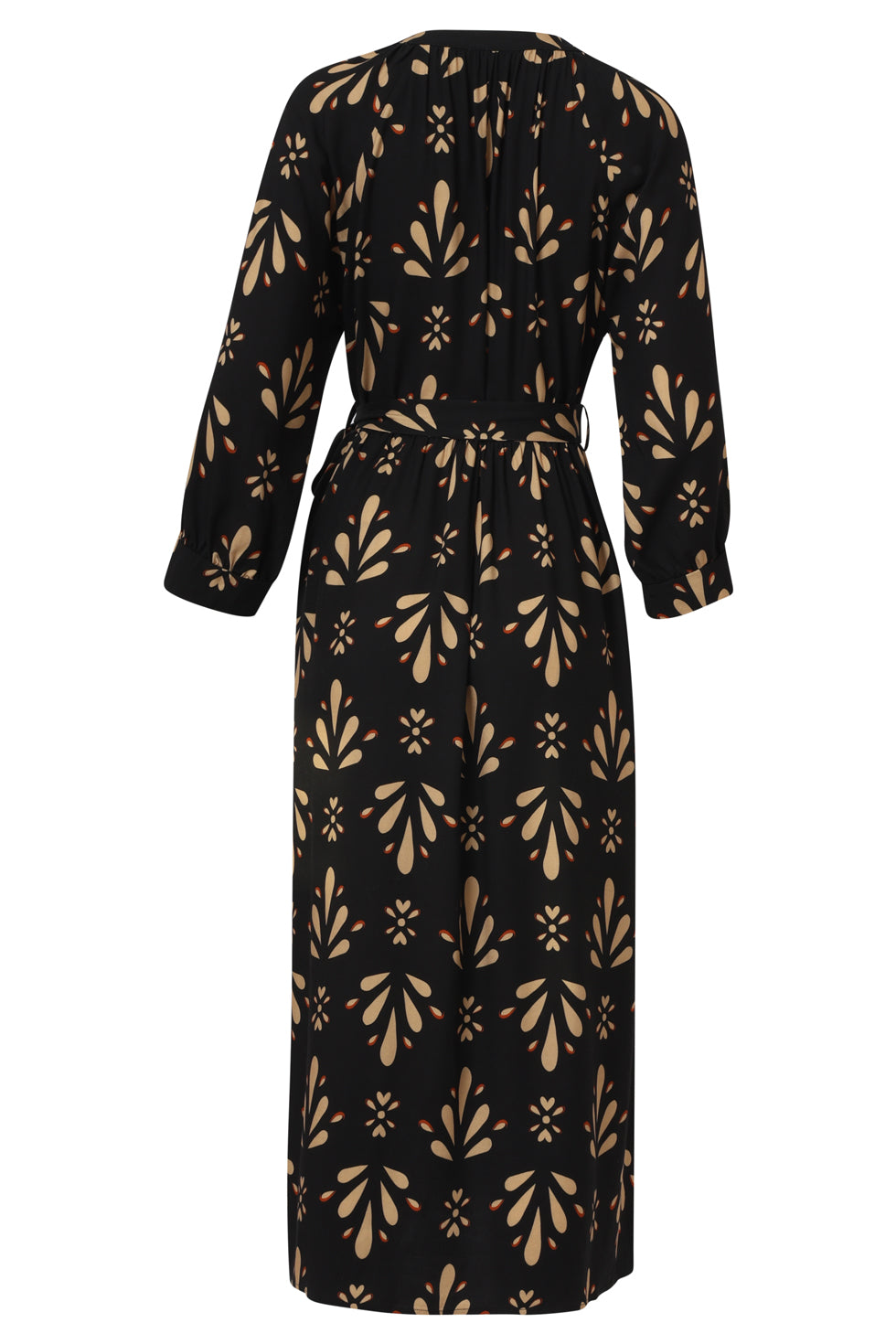 25599 OrnamEnt GeprInt Maxi Jurk in Zwart en Camel | Black - Camel