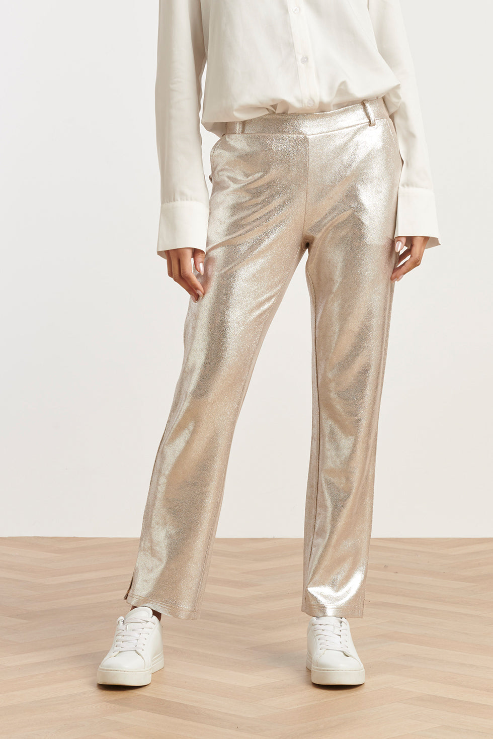 25600 Damesglanzende Metallic Broek | Silver