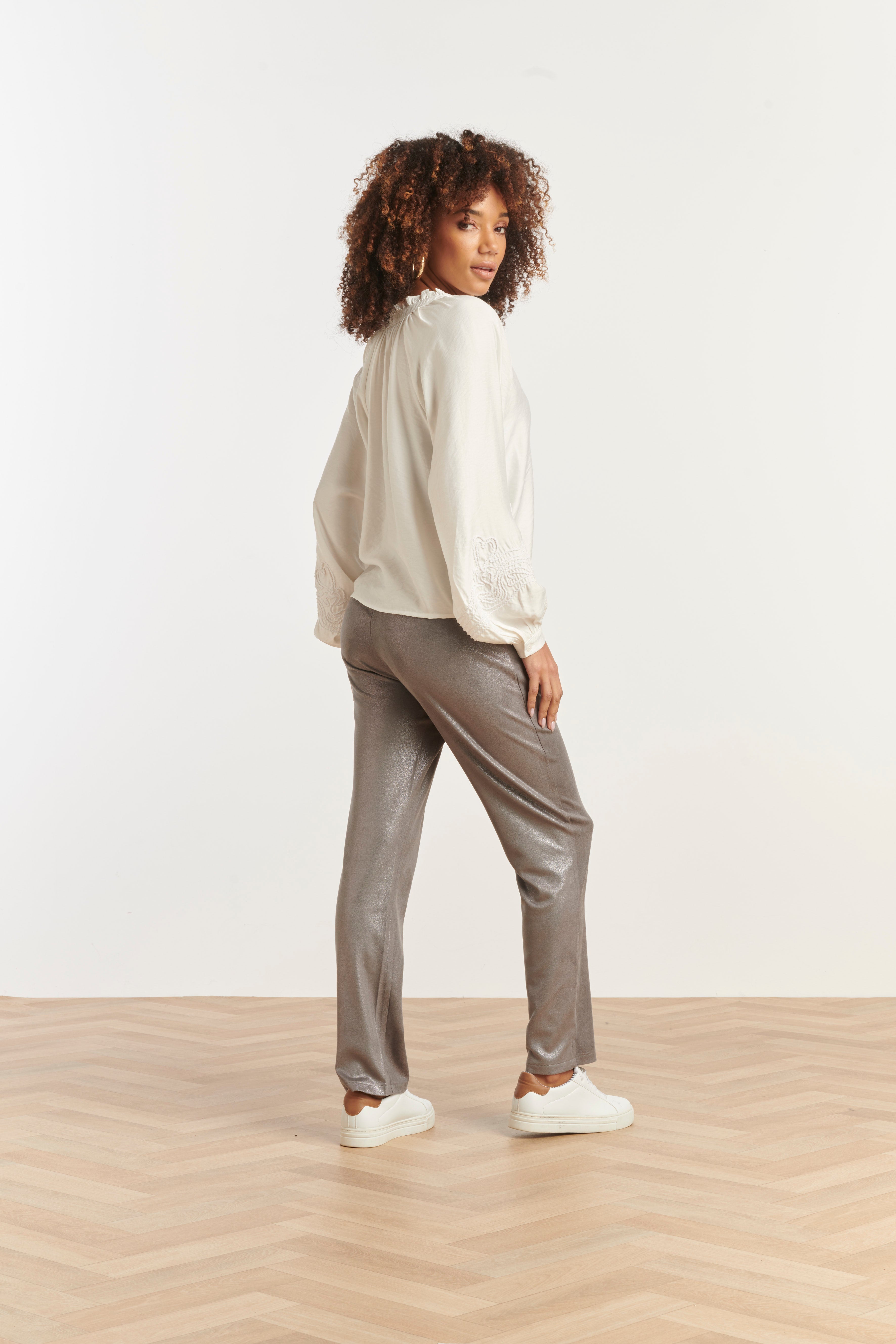 25600 Smashed Lemon Damesglanzende Metallic Broek | Silver Grey