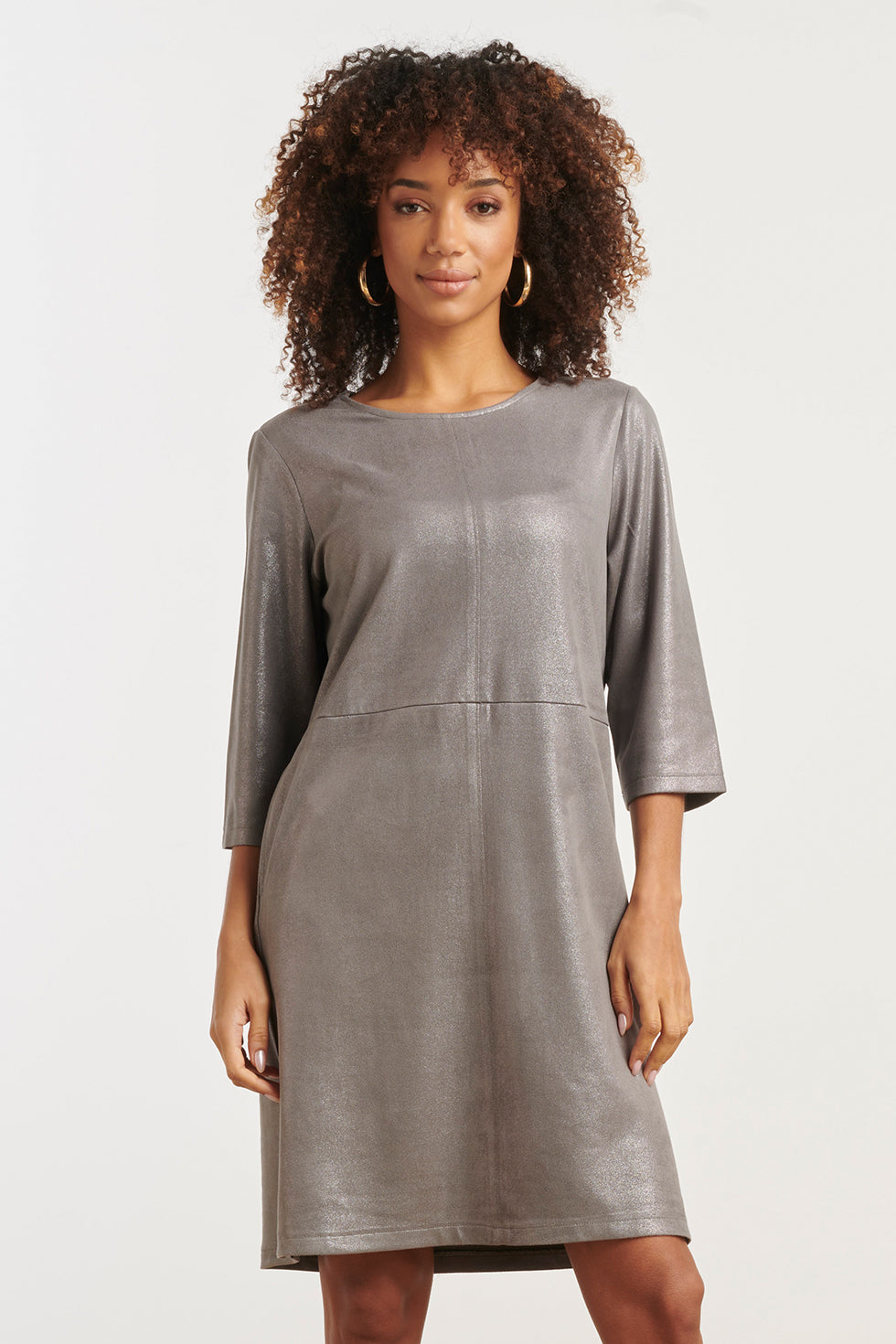 25601 Dameslosvallende Metallic Jurk | Silver Grey