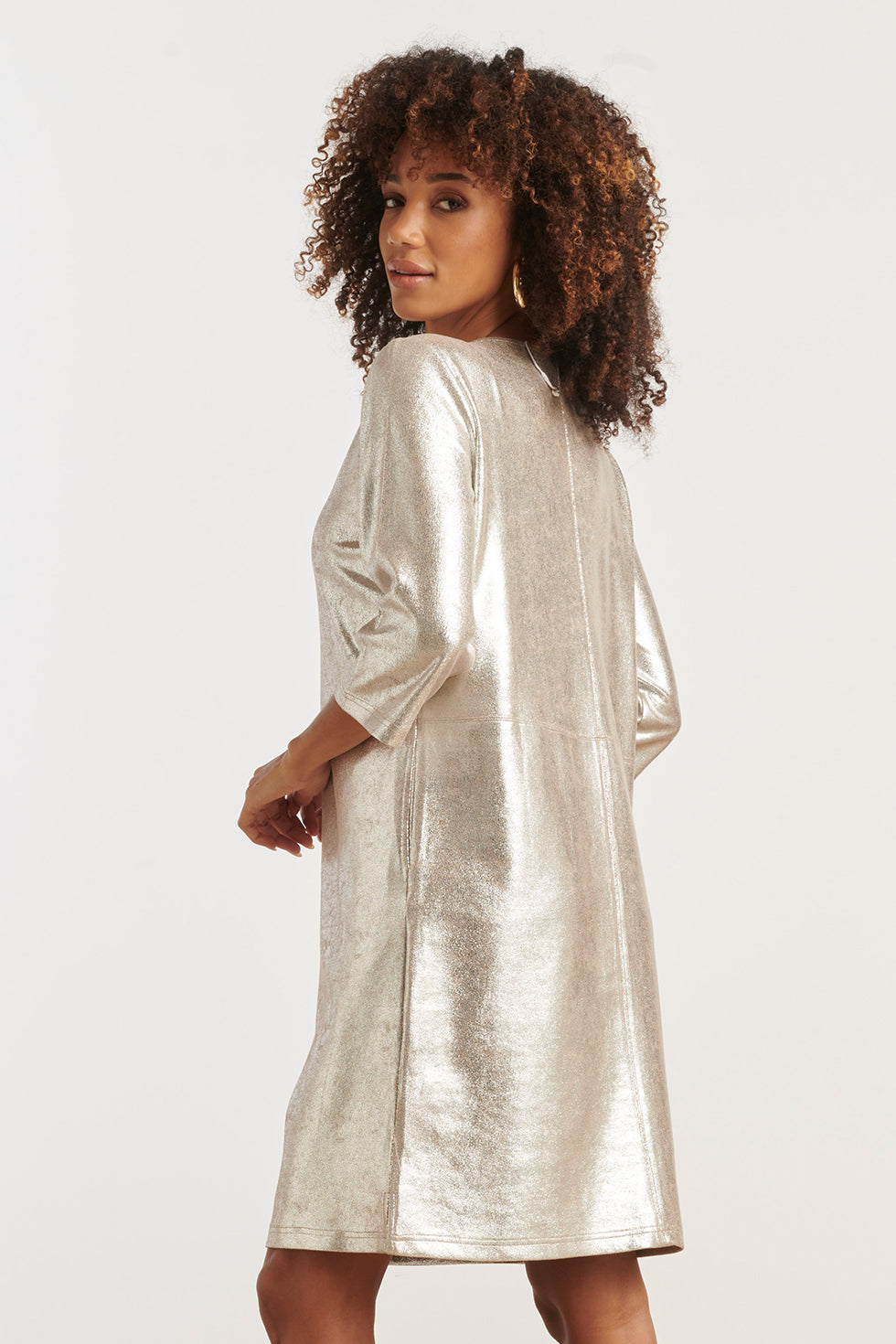 25601 Smashed Lemon Dameslosvallende Metallic Jurk | Silver