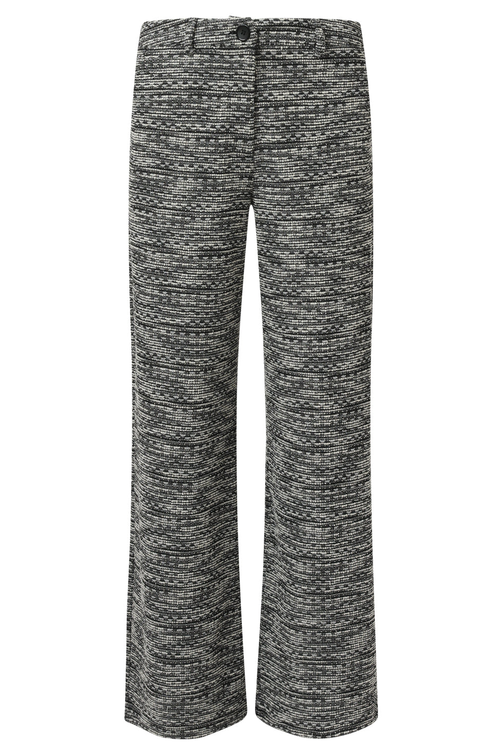 25606 LosvallEnde Zwart Wit Broek Met Wijde Pijpen en Tweedlook Stof | Black White