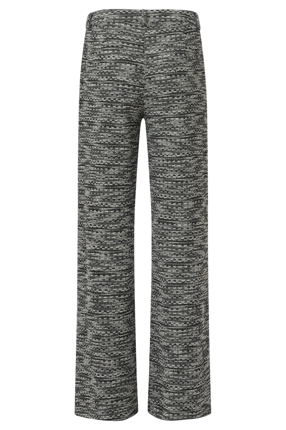 25606 Losvallende Zwart wit broek met Wijde Pijpen en Tweedlook Stof | Black White