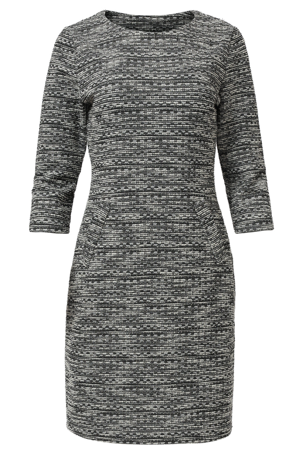 25608 Zwart Wit Tweed Jurk | Black White