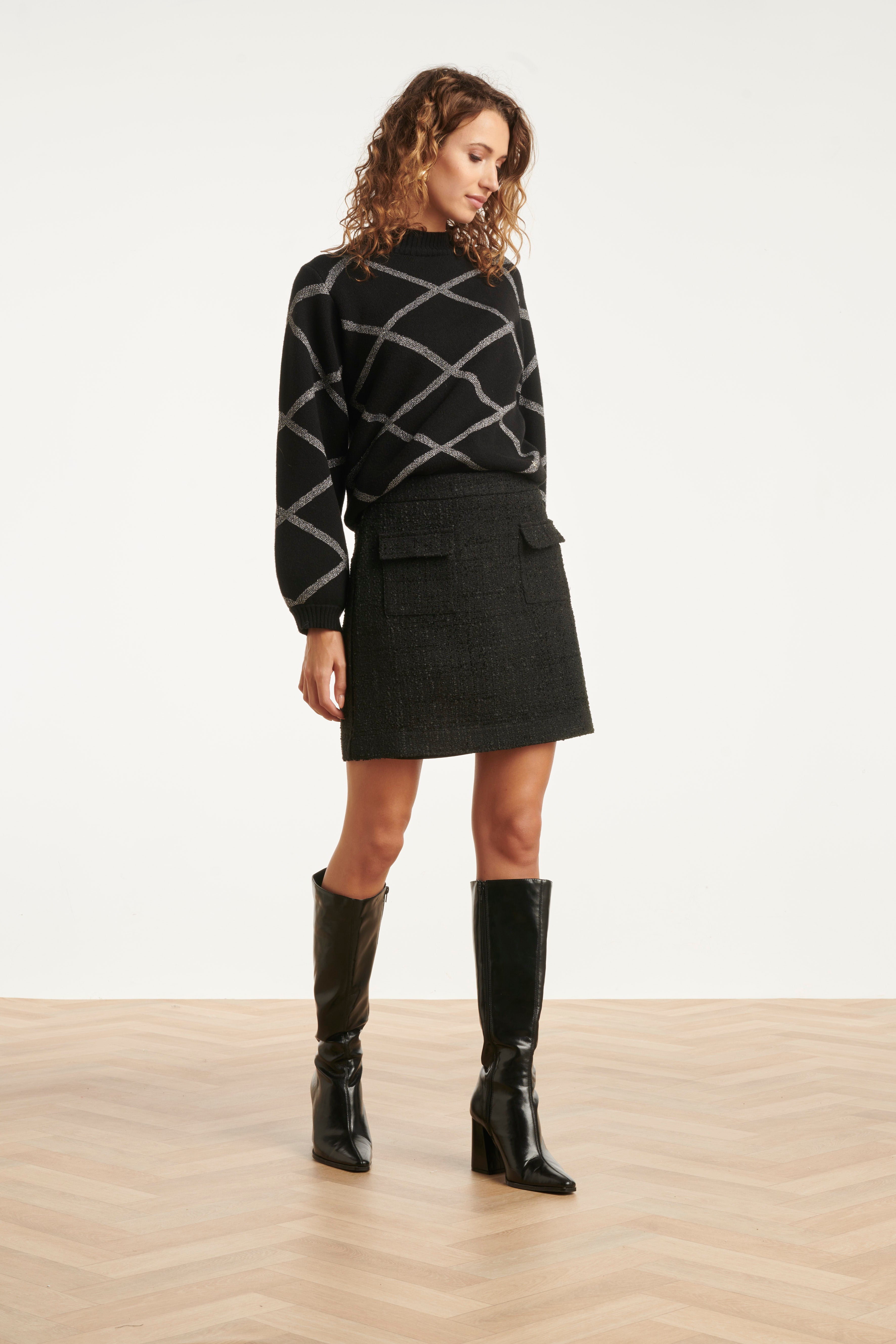 25610 Zwarte Tweed Rok | Black