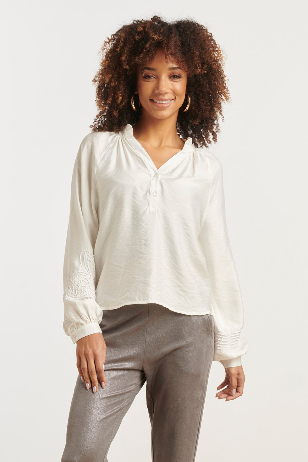 25612 Damestop Met Lange Mouwen Hartborduursel | Off White