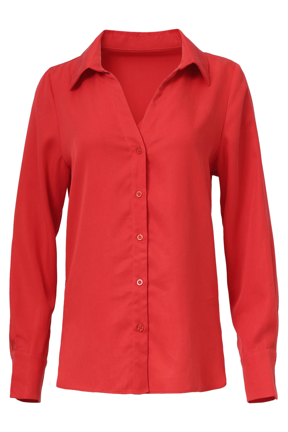 25613 Doorknoopshirt Met V Hals & Kraag | Red