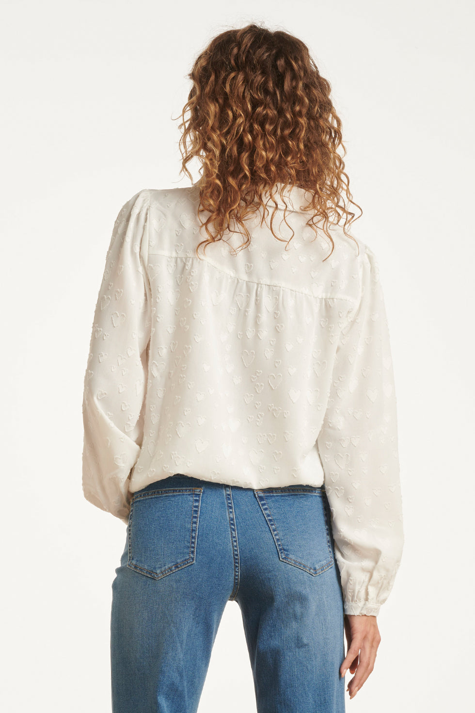 25623 Damesblouse Met Hartjesmotief Lange Pofmouwen | White