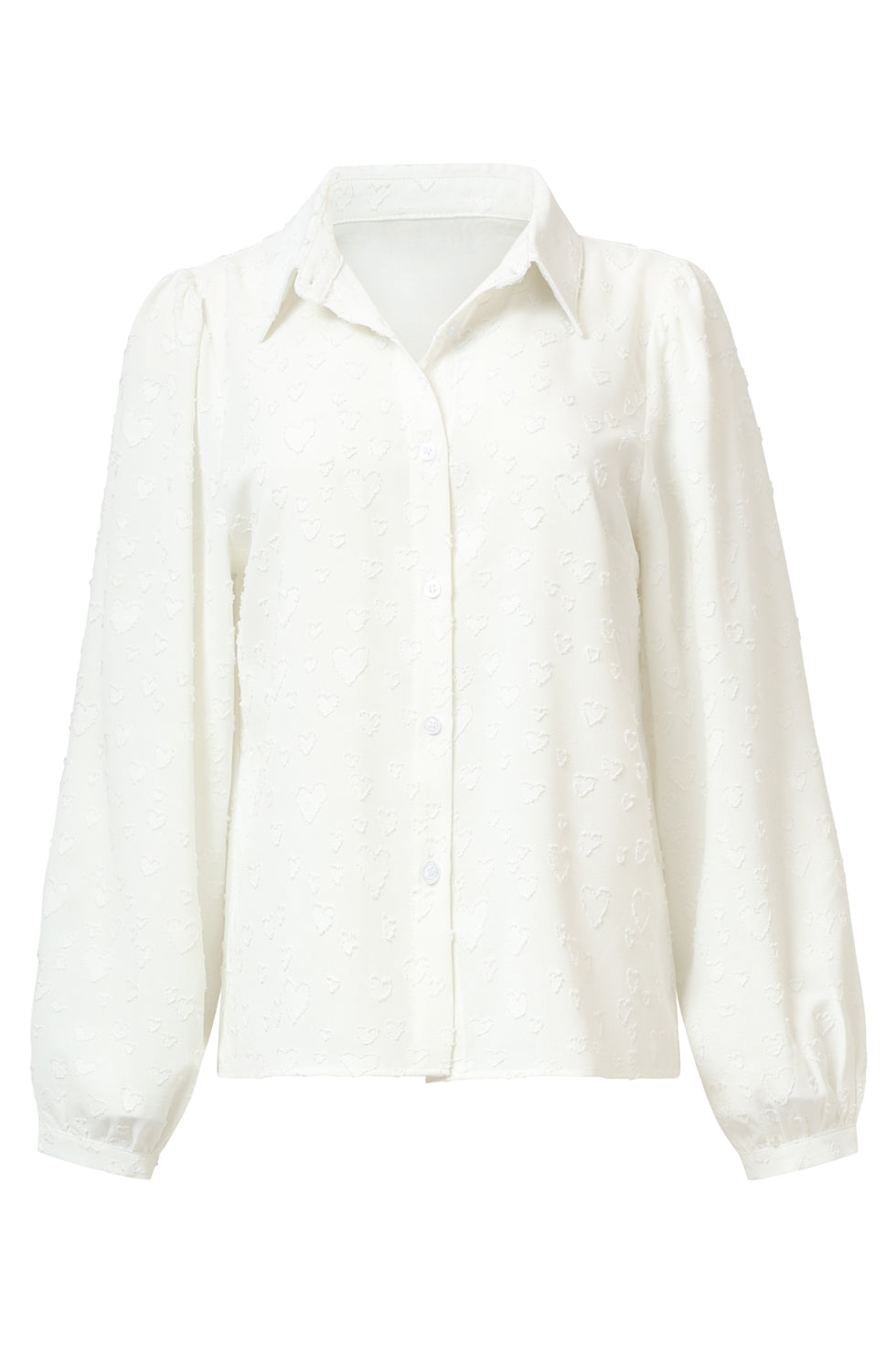 25623 Damesblouse Met Hartjesmotief Lange Pofmouwen | White