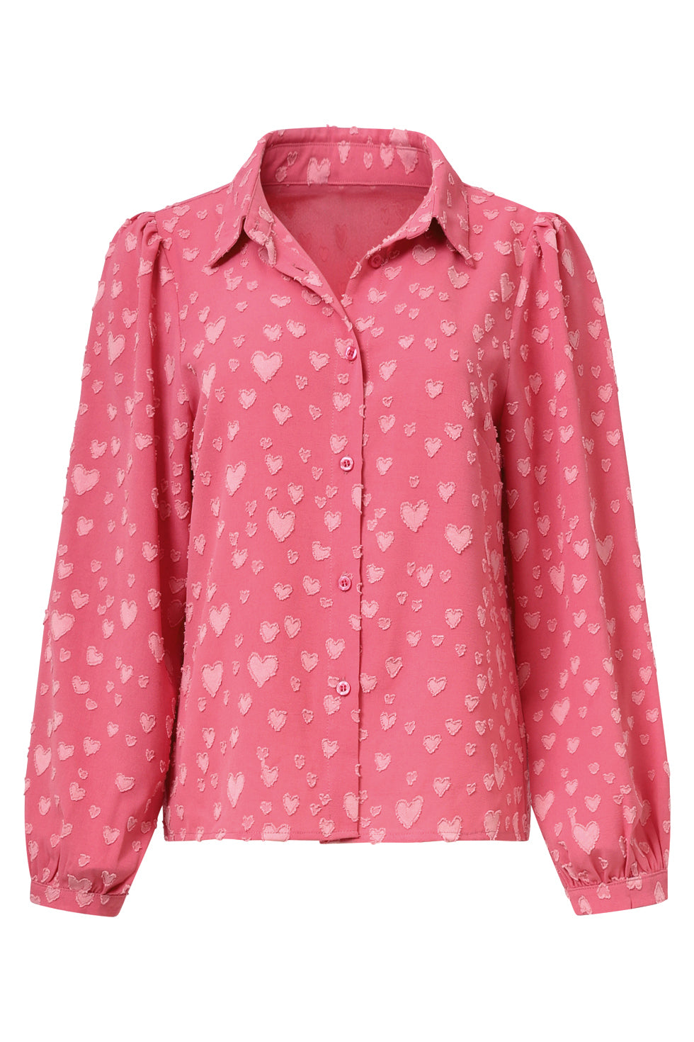 25623 Smashed Lemon Damesblouse met Hartjesmotief Lange Pofmouwen | Cerise