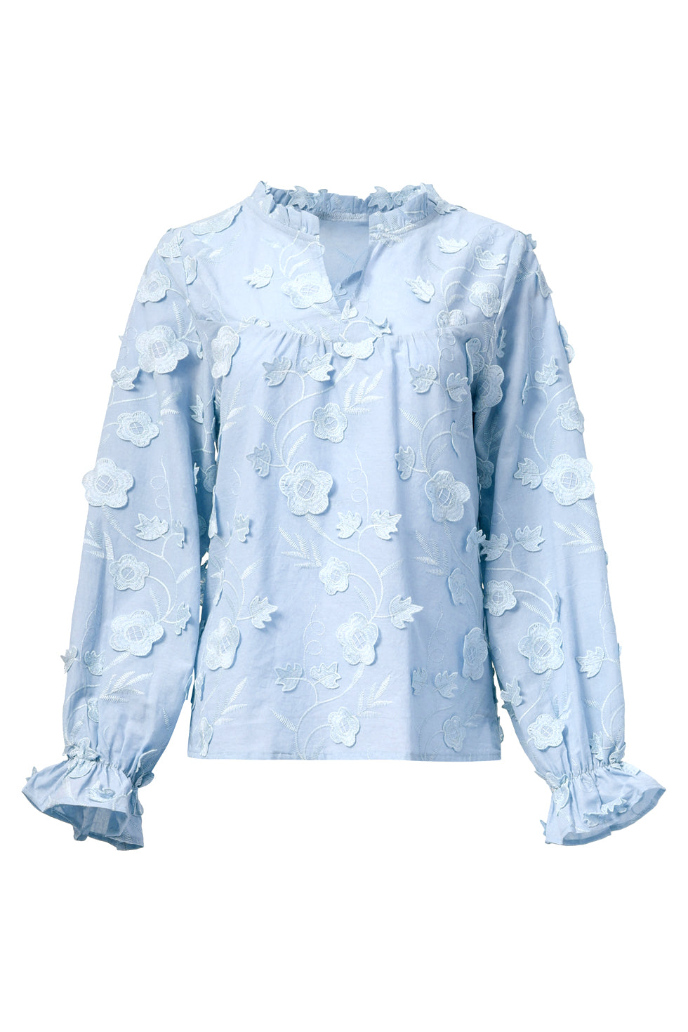 25624 Dames3d Bloemenprint Top Met V Hals | Light Blue