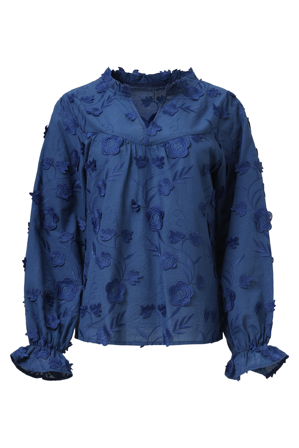 25624 Smashed Lemon Dames3d Bloemenprint Top met V Hals | Navy