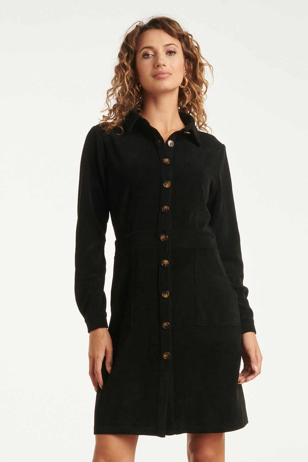 25625 Damescorduroy Overhemdjurk | Black