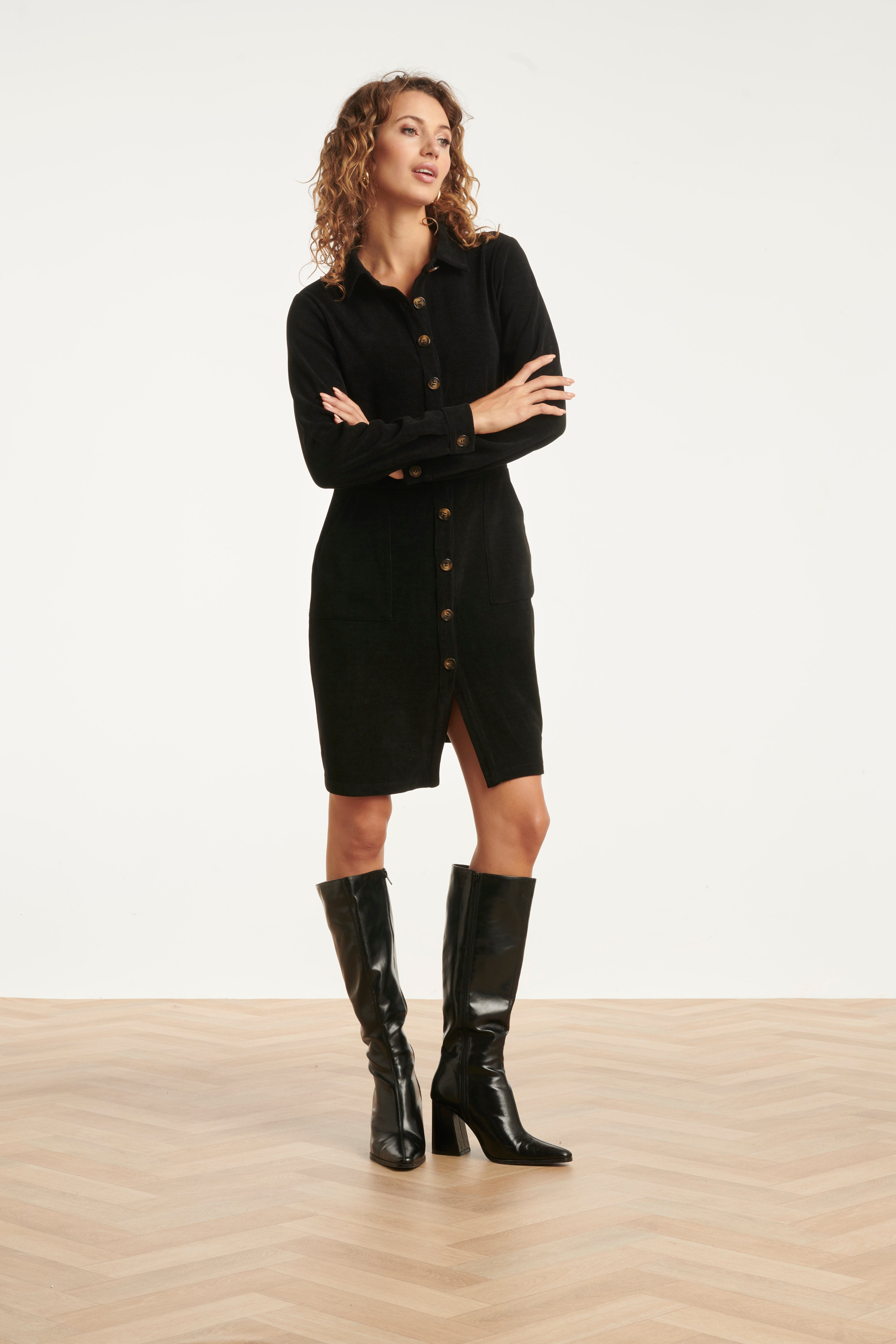 25625 Damescorduroy Overhemdjurk | Black
