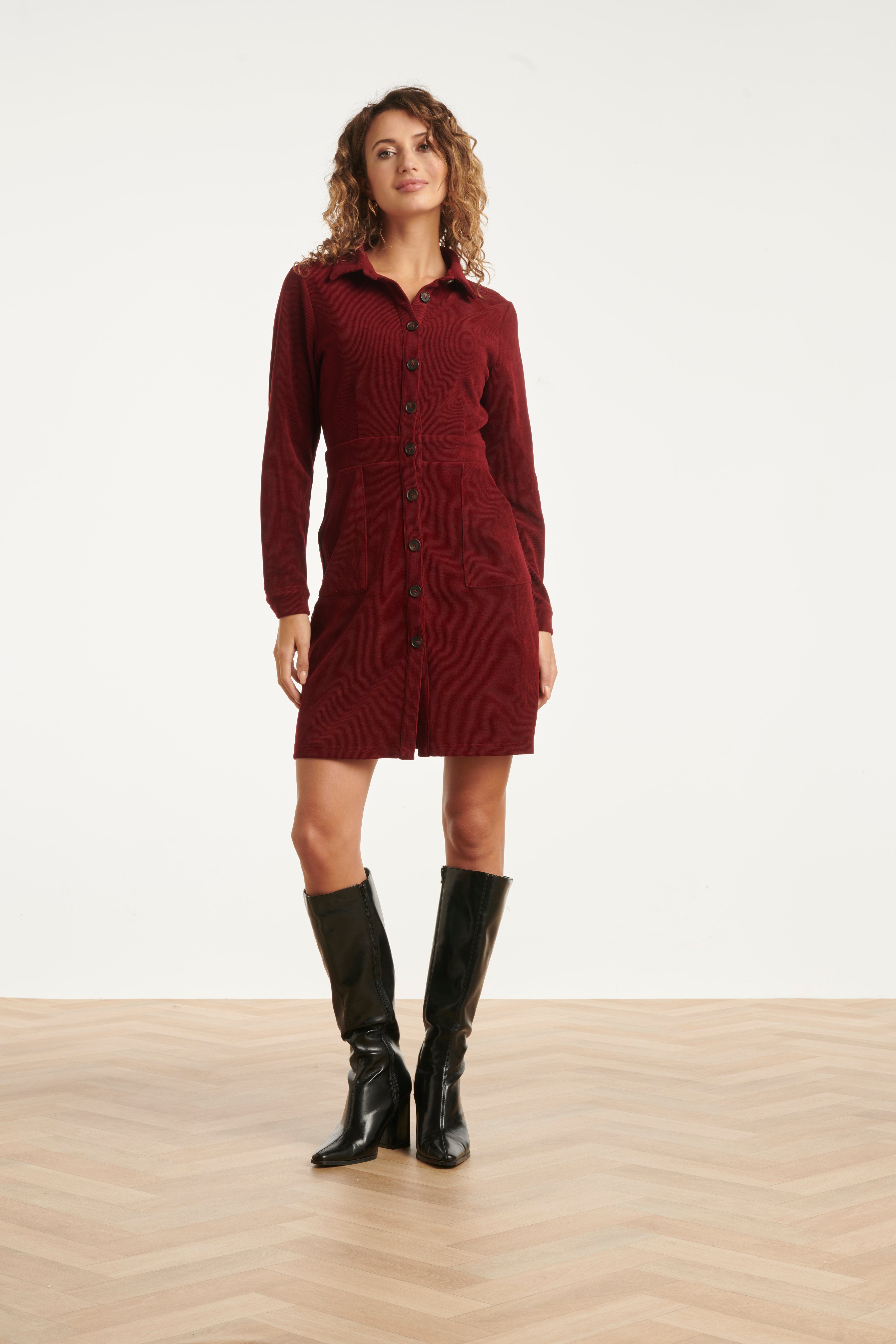 25625 Damescorduroy Overhemdjurk | Bordeaux