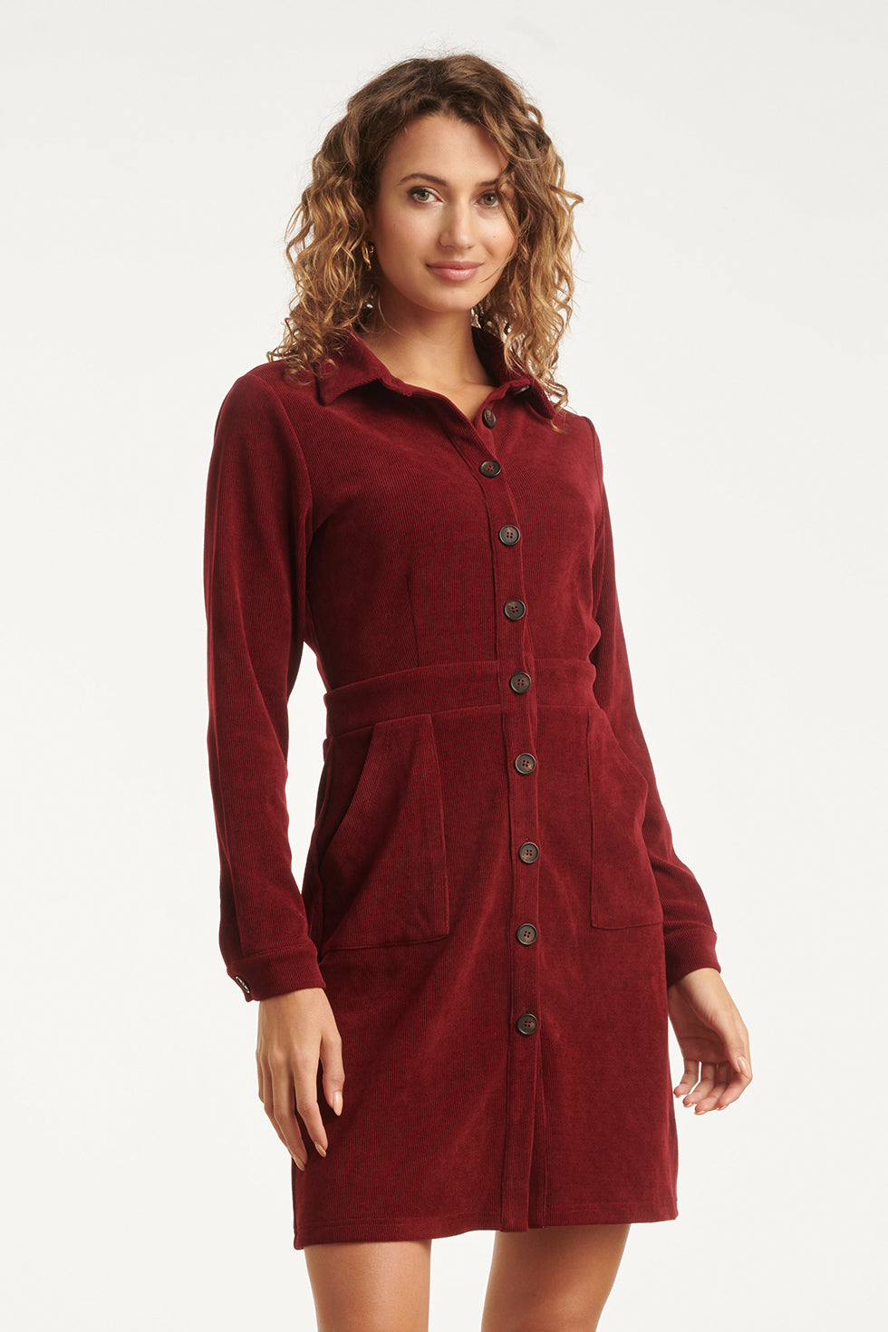 25625 Damescorduroy Overhemdjurk | Bordeaux