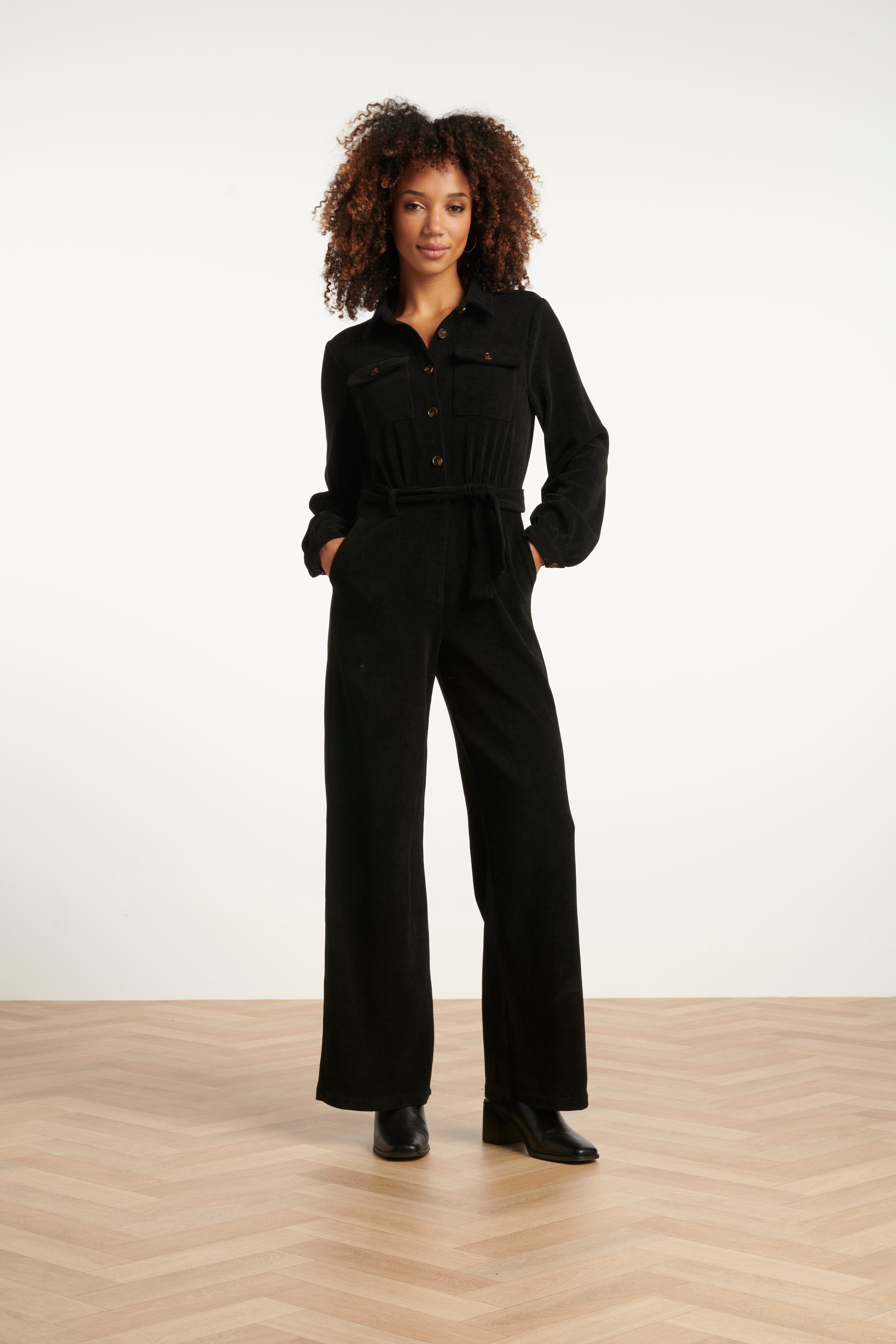 25627 Smashed Lemon Corduroy Jumpsuit | Black