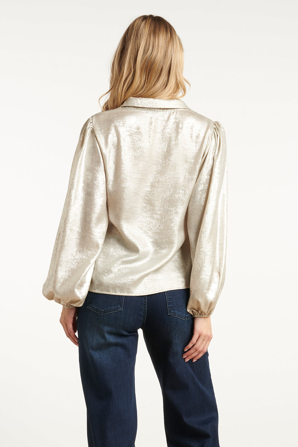 25633 Damesglanzende Top Met Trendy Losvallende P... | Silver