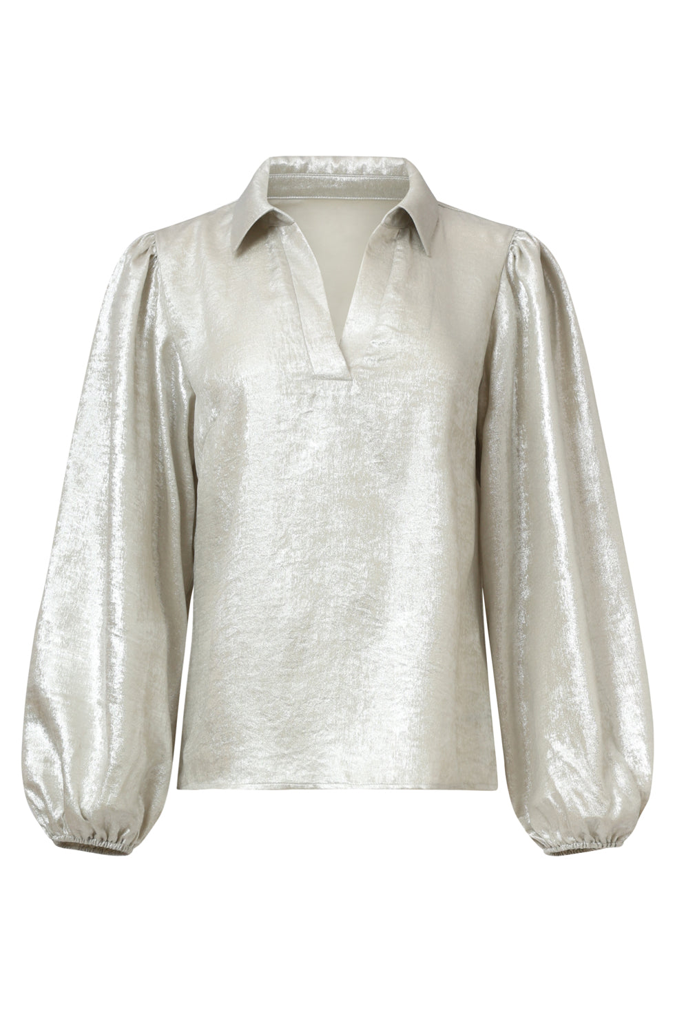 25633 Damesglanzende Top Met Trendy Losvallende P... | Silver